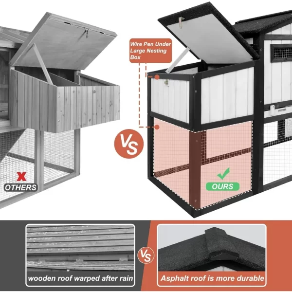 65.3" L Chicken Coop and Run, Wooden Hen House for 1-2 Chickens with Nesting Box, Tray, Perches Indoor/Outdoor Pet Hutch Backyard - Image 3