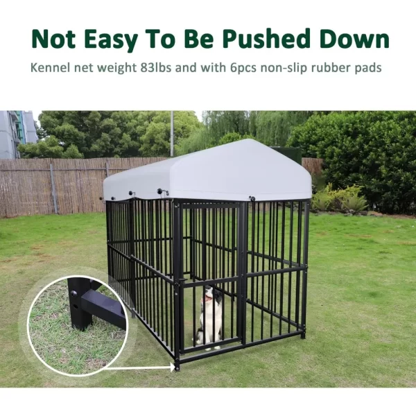 7.8' x 4' x 5' Outdoor Large Wrought Iron Dog Kennel Enclosures with Roof, Heavy Duty Playpen Crate Pet Kennel with Waterproof - Image 5