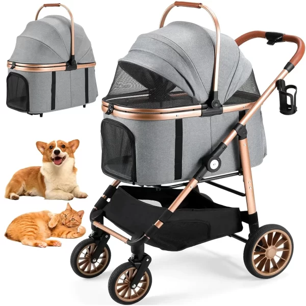 360° Rubber Wheels and Shock Absorption Dog Buggy Stroller Box Can Be Attached in Car, Transport Foldable Pet Stroller Max.40 kg - Image 7