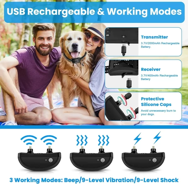 Wireless Dog Fence, Electric Fence for 2 Dogs Shocks Training Collar Remote 2-in-1, Wireless Pet Containment System - Image 4