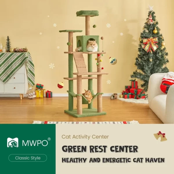Cat Tree 63.8 Inches High, Multi-Level Cat Tower with Sisal-Covered Scratching Posts, Padded Platform