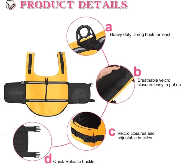 Ripstop Reflective & Adjustable Life Jacket for Dogs with Rescue Handle for Swimming - Image 5