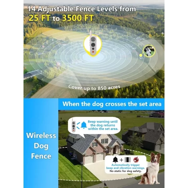 Wireless Dog Fence System - 3500ft Range, 6000ft Remote Training Collar 2-in-1, Rechargeable, IPX7 Waterproof - Image 3