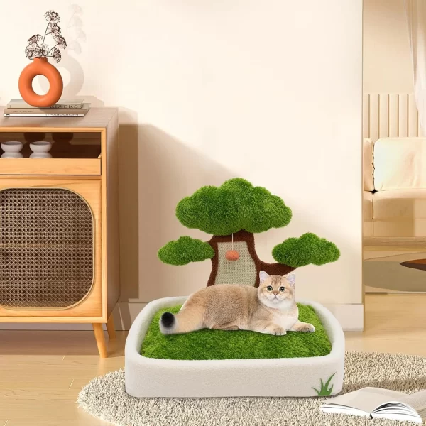 Luxury Cat House with Pine Tree Scratching Post, 24.8" Plush Velvet Bed & Sisal Scratcher for Indoor Cats, Includes Dangling Toy - Image 2