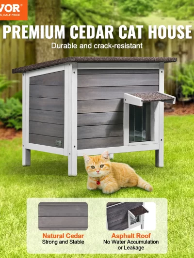 VEVOR Outdoor Cat House Weatherproof, Feral Cat Shelter for Cats Outdoor Wooden Cat Rabbit House with All-Round Foam Insulated