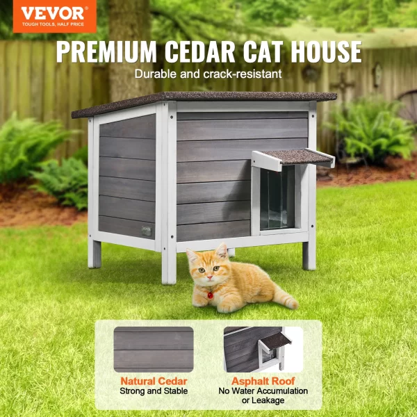 VEVOR Outdoor Cat House Weatherproof, Feral Cat Shelter for Cats Outdoor Wooden Cat Rabbit House with All-Round Foam Insulated