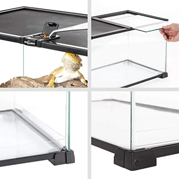 20 Gallon Dual Top Sliding Reptile Glass Terrarium Easy Clean Tank Snake Hamster Hedgehog Patented Design Waterproof PVC Tray - Image 6