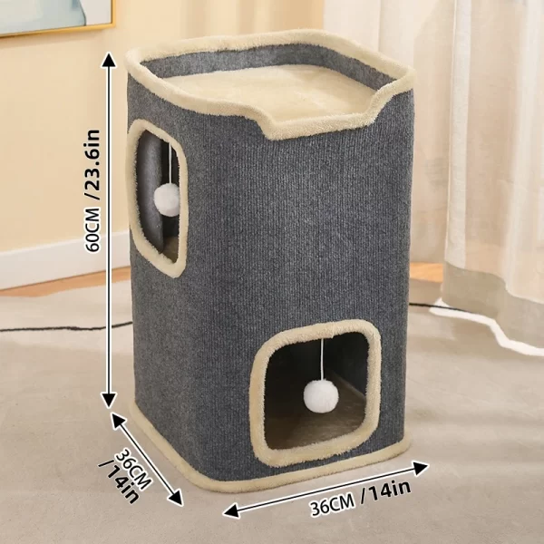 2-Layer Cat House Cat Cave for Indoor Cats Rectangular Cat House Hanging Toy Indoor - Image 2