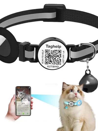 For Airtag Cat Collar Breakaway Kitten Collar with QR Code Name Tag & Bell Pet ID Tag Quick Release Tracker Cat Collars for Cats