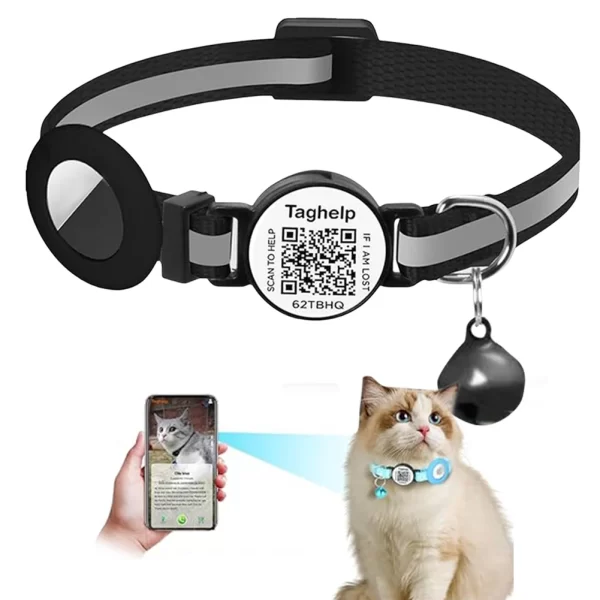 For Airtag Cat Collar Breakaway Kitten Collar with QR Code Name Tag & Bell Pet ID Tag Quick Release Tracker Cat Collars for Cats