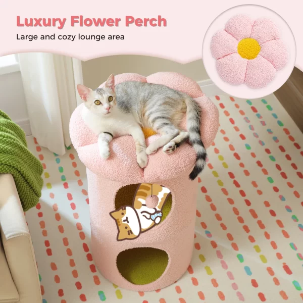 2-Story Cat Beds for Indoor Cats Large Cat House with Removable Flower Cat Bed, Cute Cat Cave Cat Hideaway Indoor Cat Condo - Image 5