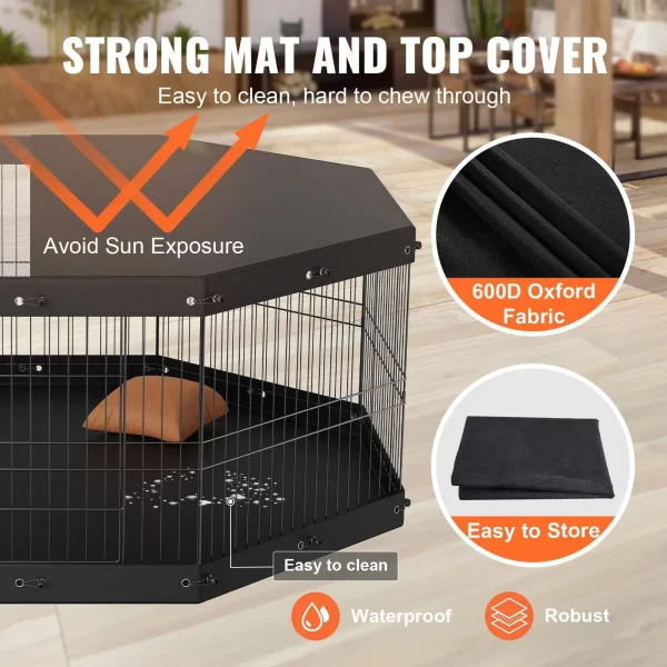 Dog Playpen, 8 Panels Foldable Metal Dog Exercise Pen with Top Cover and Bottom Pad, 24" H Pet Fence Puppy Crate Kennel - Image 3