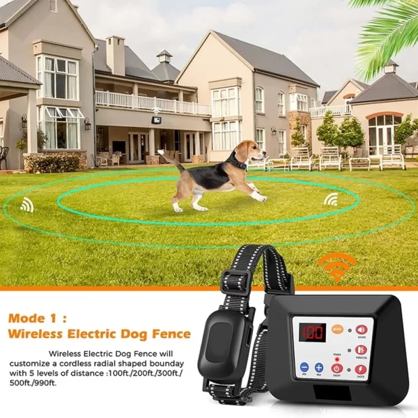 Wireless Dog Fence, Electric Dog Fence & Remote Training Collar, Waterproof and Rechargeable, Vibration & Shock, Range of 80-164 - Image 2