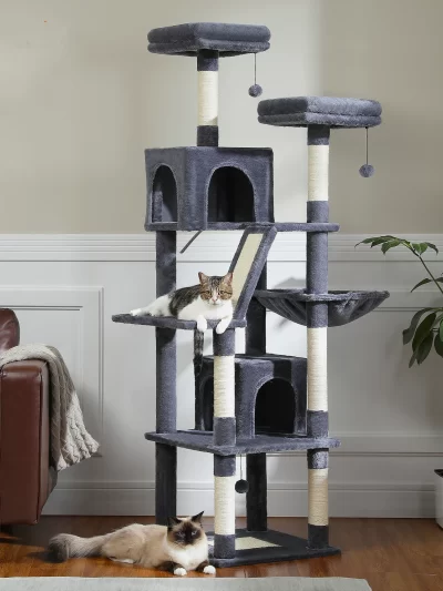Large Cat Tree Tall Cat Tower for Indoor Cats Multi-Level Plush Cat Condo with Scratching Posts Scratching Boards