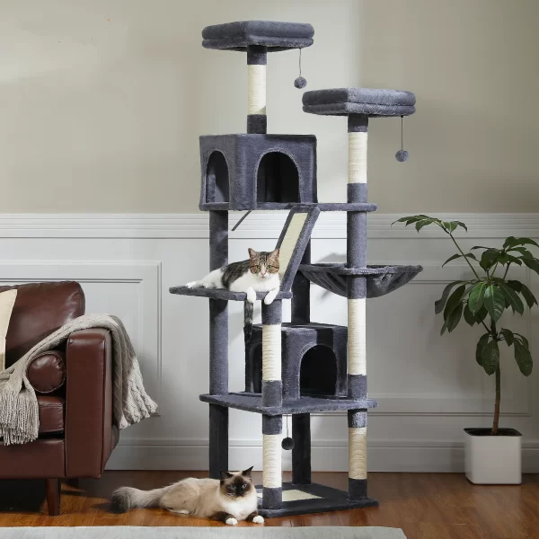 Large Cat Tree Tall Cat Tower for Indoor Cats Multi-Level Plush Cat Condo with Scratching Posts Scratching Boards