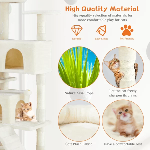 JHK 54in Tall Multi-Level Cat Tree Tower for Indoor Pet Furniture Stable Kitty Play House with Sisal Scratching Post - Image 3