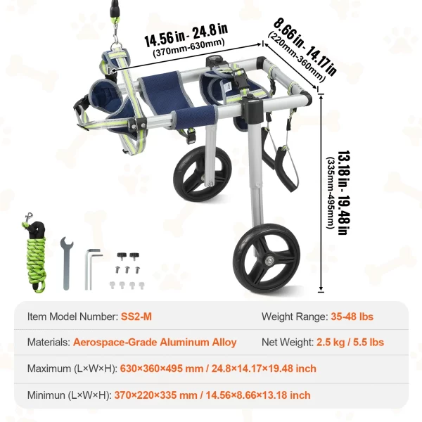 VEVOR 2 Wheels Dog Wheelchair for Back Legs Pet Wheelchair Dog Cart/Wheelchair for Injured Disabled Paralysis Hind Limb Weak Pet - Image 9