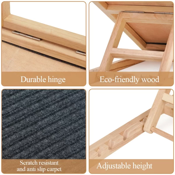 Pet Dog Ramp Ladder Natural Pine Wooden Lightweight Folding Anti-skid Adjustable 2 Height Climbing Ladder - Image 9