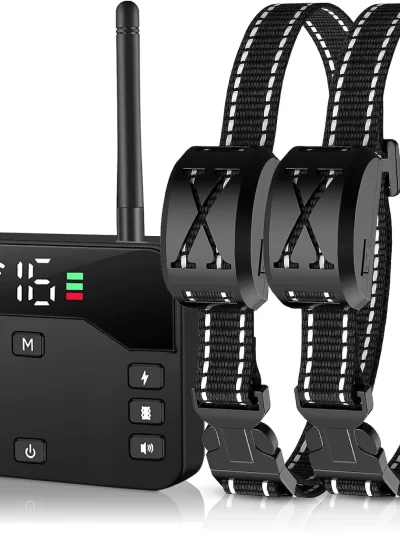 Wireless Dog Fence, Electric Fence for 2 Dogs Shocks Training Collar Remote 2-in-1, Wireless Pet Containment System