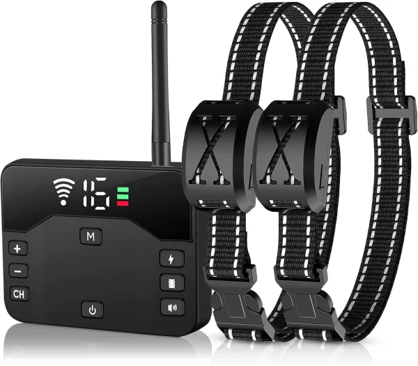 Wireless Dog Fence, Electric Fence for 2 Dogs Shocks Training Collar Remote 2-in-1, Wireless Pet Containment System