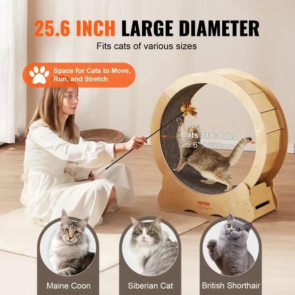 VEVOR Cat Exercise Wheel Natural Wood Silent Running Toy Treadmill Roller Wheel with Detachable Carpet for Most Cats Pet Fitness - Image 4