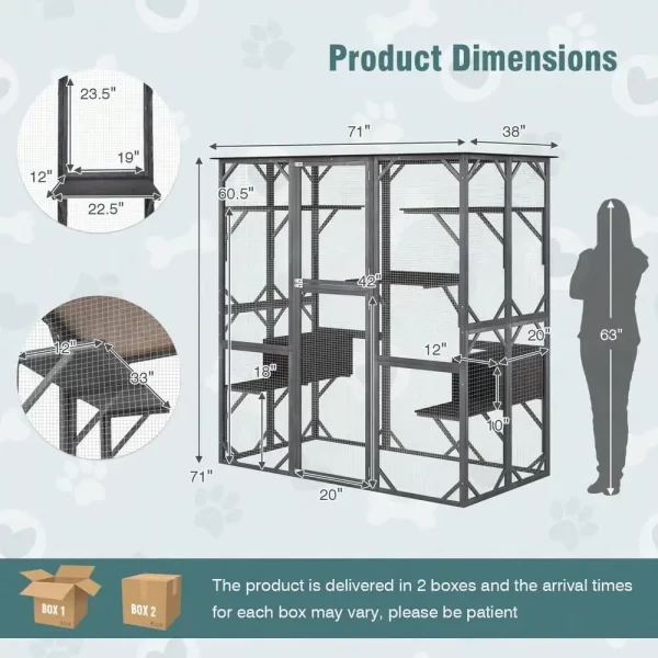71" Indoor Outdoor Large Cat House Weatherproof Catio Kitten Enclosure - Image 3