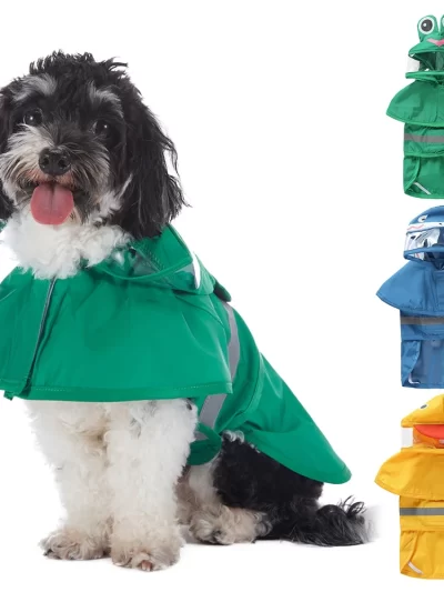 Fashionable Reflective Pet Dog Raincoat Cute Animal Raincoat Pet Hooded Waterproof Jacket Clothes Dog Clothes