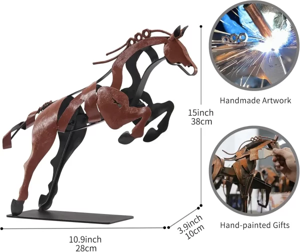 Horse Statue, Unique Metal Art Handmade Sculpture for Home Decor, Rustic Decor, Gifts for Horse Lovers (Brown) - Image 5