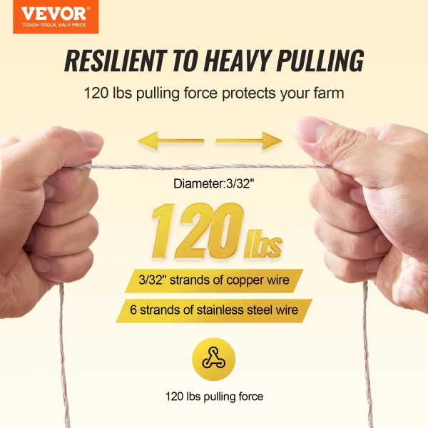 VEVOR Electric Fence Wire 2625Ft Portable Polywire Metal Strands for Reliable Conductivity Fencing Rope Line for Horse Livestock - Image 2