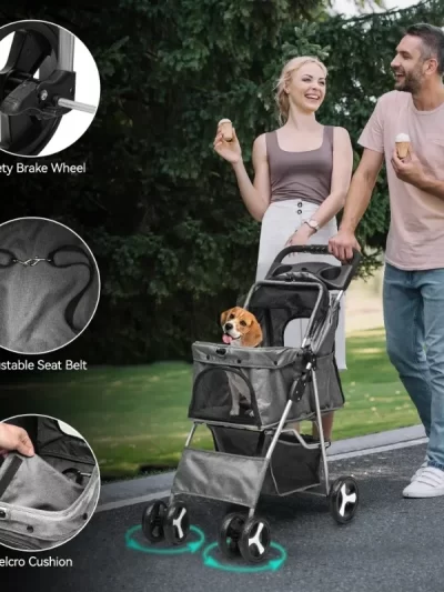 Dog Stroller for Medium Small Dogs, Foldable Pet Stroller with 360° Rotation Wheel, Cat Kitty Puppy Stroller with Storage