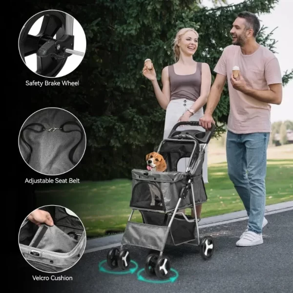 Dog Stroller for Medium Small Dogs, Foldable Pet Stroller with 360° Rotation Wheel, Cat Kitty Puppy Stroller with Storage