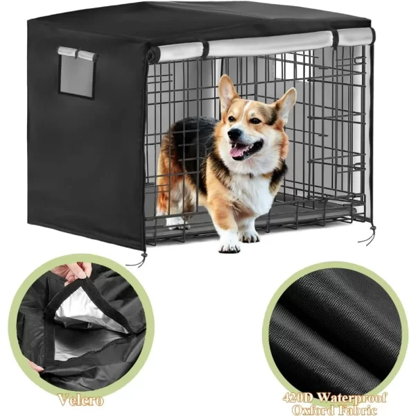 Dog Crate Cover, 54in Heavy Duty 420D Pet Kennel Cover Sunshade, Universal Fit for Wire Dog Cages(Black) - Image 2