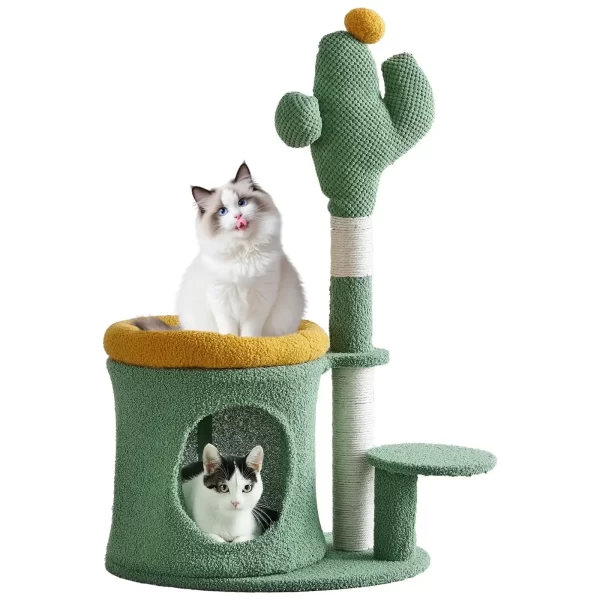32" Cat Tree, Cat Tower with Cactus Cat Scratching Post, Cozy Cat House