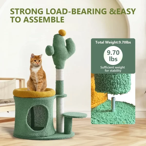 32" Cat Tree, Cat Tower with Cactus Cat Scratching Post, Cozy Cat House - Image 3