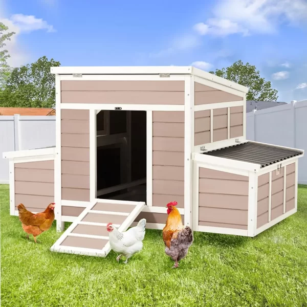 Chicken Coop, 56" Large Wooden Chicken Hutch with 6 Nesting Boxes, Outdoor Hen House Chicken Cage ,Brown, Special Feature: Durable - Image 7