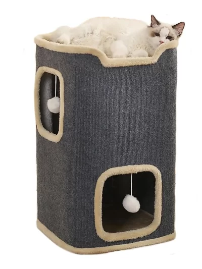 2-Layer Cat House Cat Cave for Indoor Cats Rectangular Cat House Hanging Toy Indoor