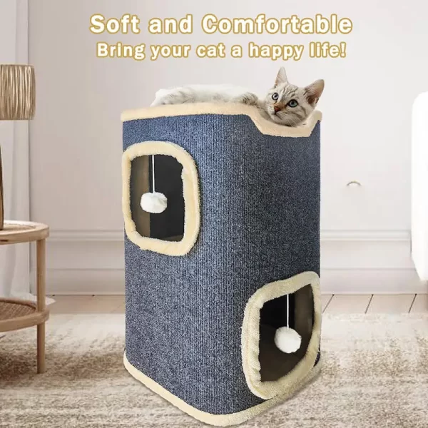 2-Layer Cat House Cat Cave for Indoor Cats Rectangular Cat House Hanging Toy Indoor - Image 3