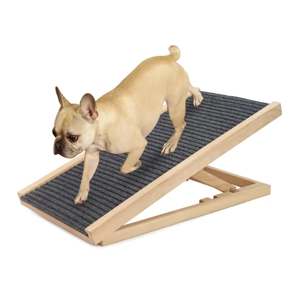Pet Dog Ramp Ladder Natural Pine Wooden Lightweight Folding Anti-skid Adjustable 2 Height Climbing Ladder - Image 2