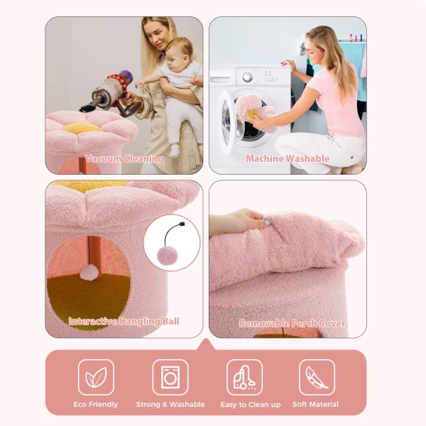 Cat Beds for Indoor Cats, Large Cat House with Removable Flower Cat Bed, Cute Cat Cave Cat Hideaway, Indoor Cat House Condo - Image 5