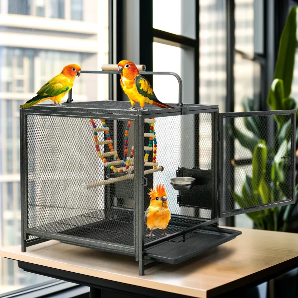 Tall Metal Bird Cage Playpen with Hammock Toy and Perch, Removable Tray, Bowl for Parrot Parakeet Travel Carrier Cage