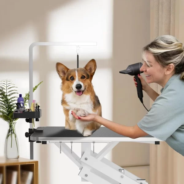 Hydraulic Pet Grooming Table w/Anti-Static Table Top, Heavy Duty Z-Lift Dog Grooming Table/21-36 w/Armrests/Leash Covers - Image 4