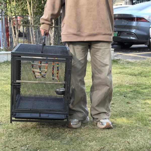 Tall Metal Bird Cage Playpen with Hammock Toy and Perch, Removable Tray, Bowl for Parrot Parakeet Travel Carrier Cage - Image 2