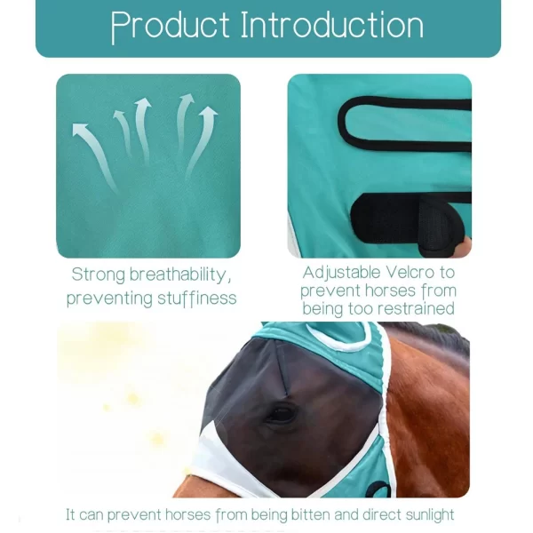 Horse Fly Masks Breathable Horse Head Cover Anti-Mosquito Horse Summer Eye Shield Adjustable Outdoor Riding Equestrian Equipment - Image 9