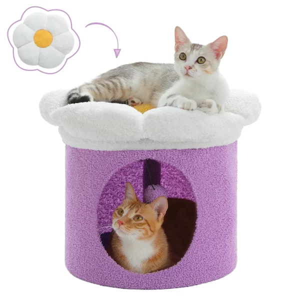 Cat Beds for Indoor Cats, Large Cat House with Removable Flower Cat Bed, Cute Cat Cave Cat Hideaway, Indoor Cat House Condo - Image 8