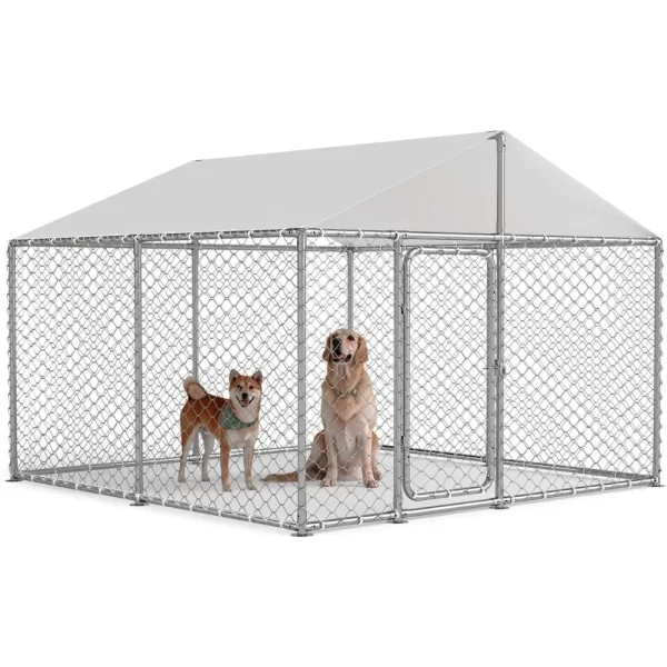 Heavy Duty Outdoor Dog Kennel with Waterproof Cover, UV-Resistant Roof, and Secure Locking Mechanism for Large Dogs - Image 2