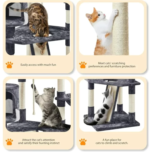 Cat Trees Indoor Cat Tower with Sisal-Covered Scratching Posts, Plush Perches and Condo for Kittens, Cats and Pets - Dark Gray - Image 4