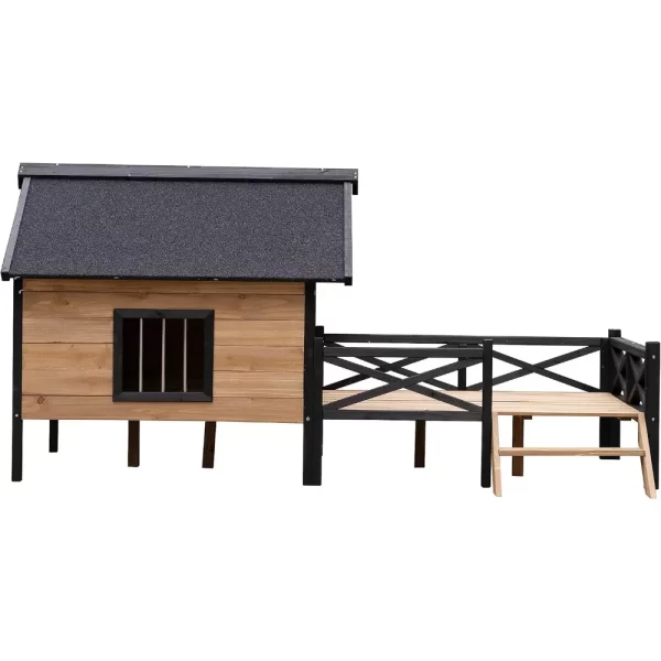 Outdoor Large Kennel Dog Crate - Wooden House with Window Cabin House Style Wooden Dogs Kennel with Porch Patio  Bed - Image 3