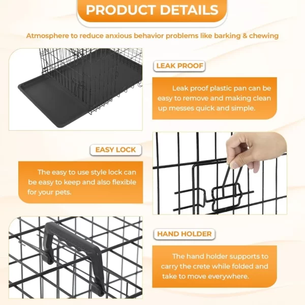 Large Dog Crate Kennel for Medium Large Dogs Metal Dog Cage Double-Door Folding Travel Indoor Outdoor Puppy Playpen - Image 6
