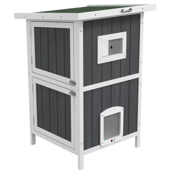 Cat House Wooden Feral Cat House w/ Removable Floor, Gray - Image 4