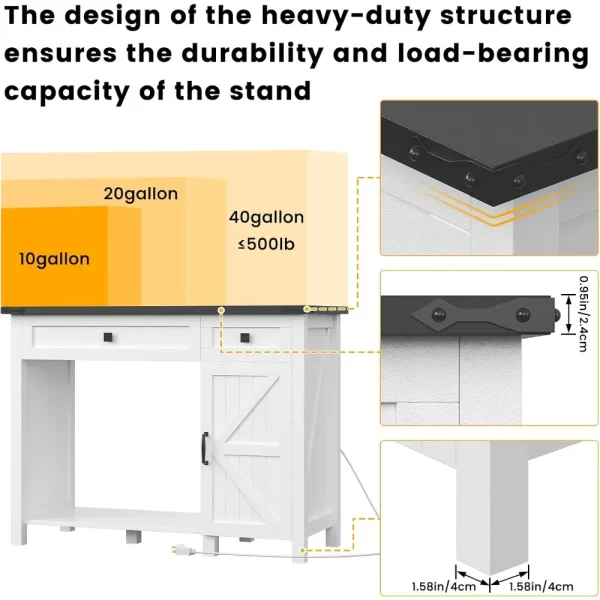 40 Gallon Aquarium Stand With Charging Station, Farmhouse Fish Tank Stand, Reptile Tank Stand Terrarium Stand with Drawer - Image 5